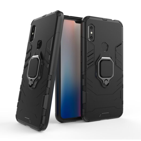 

Чехол накладка для Xiaomi Redmi Note 6 Pro противоударный силиконовый с пластиком, Robot case, Черный
