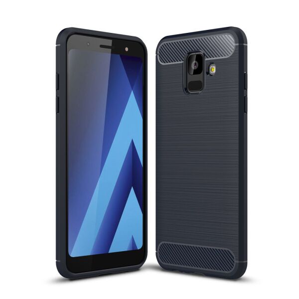 

Чехол накладка для Samsung Galaxy A6 2018 A600 силиконовый, Carbon Fiber, темно-синий