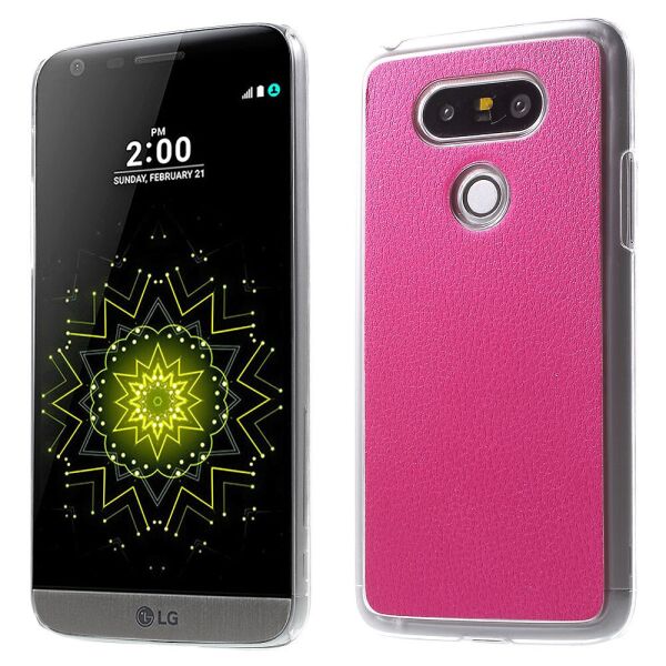 

Чехол накладка для LG G5 H845 пластиковый с кожаной вставкой, Малиновый