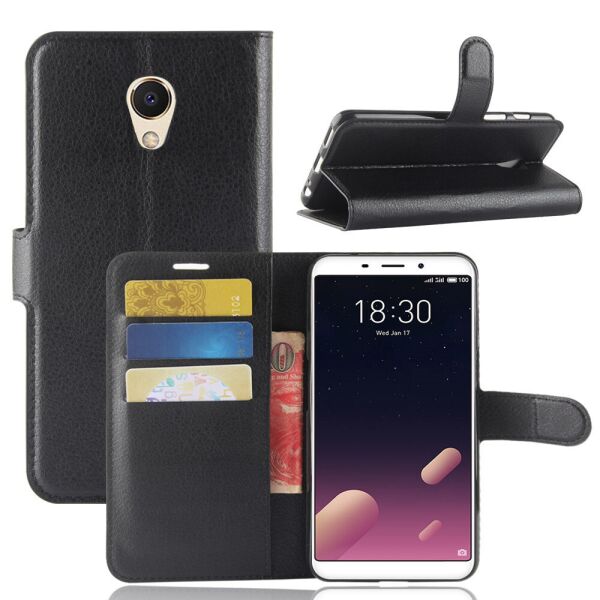 

Чехол книжка для Meizu M6S боковой с отсеком для визиток, черный