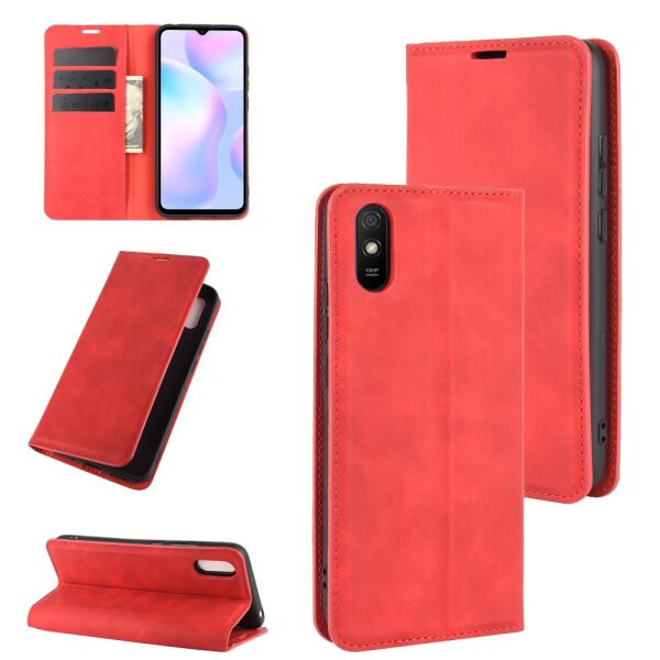 

Чехол книжка для Xiaomi Redmi 9A боковой с отсеком для визиток, Velvet, Красный