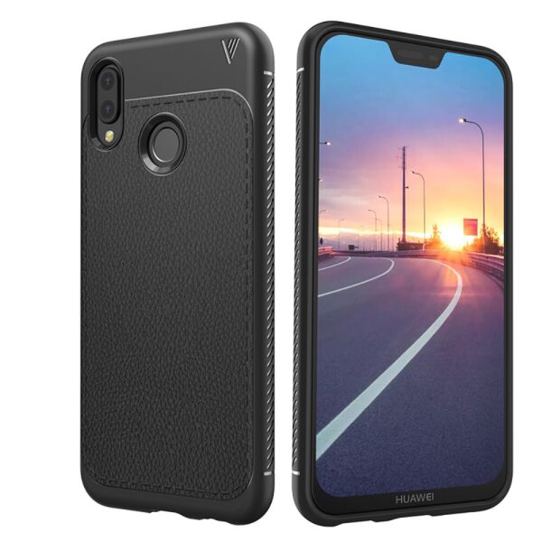 

Чехол накладка для Huawei P20 Lite силиконовый, Фактура кожи LENUO, черный