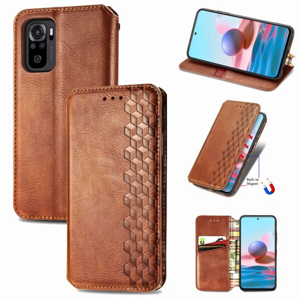 

Чехол книжка для Xiaomi Redmi Note 10, Getman Case, Pixels, Коричневый