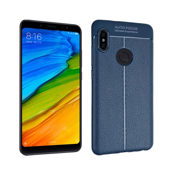 

Чехол накладка для Xiaomi Redmi Note 5 силиконовый, Фактура кожи, Темно-синий