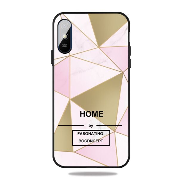 

Чехол для Xiaomi Redmi 9A силиконовый IMD, Marble Pattern, Золотистый с розовым