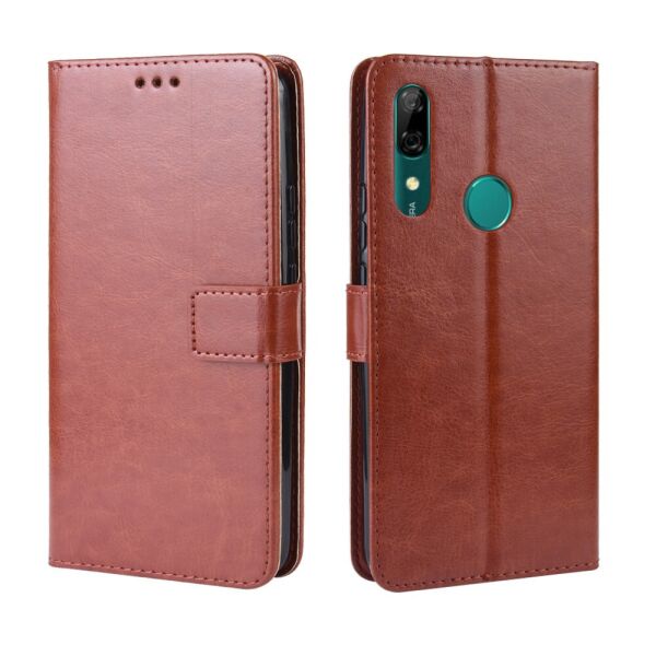 

Чехол книжка для Huawei P Smart Z боковой с отсеком для визиток, Гладкая кожа, Коричневый