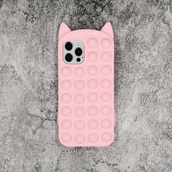 

Чехол антистресс Pop It для Apple iPhone 12 силиконовый, Котик, Розовый