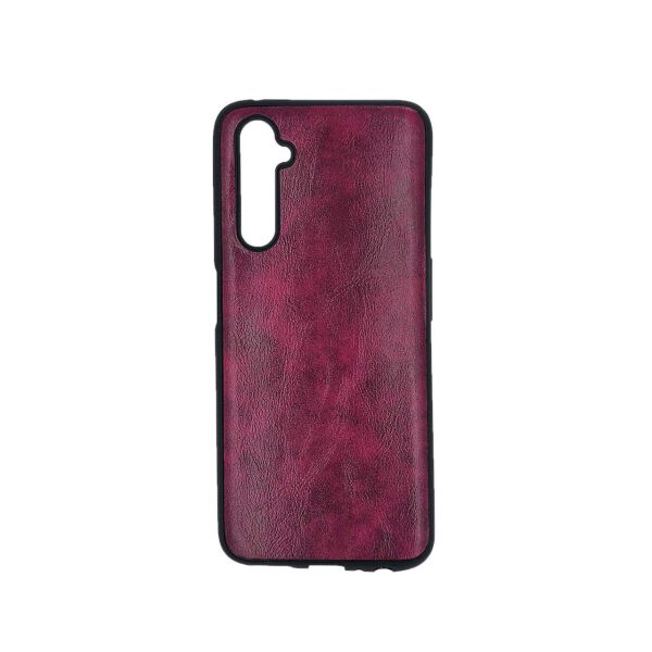 

Чехол накладка для Realme 6 Pro RMX2063 с кожаной поверхностью, Premium Vintage, Малиновый