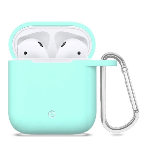 

Силиконовый чехол футляр для наушников AirPods с карабином, Бирюзовый