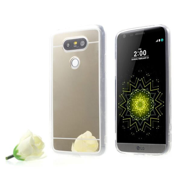 

Чехол накладка для LG G5 H845 силиконовый с поликарбонатом, Зеркальный, Золотистый