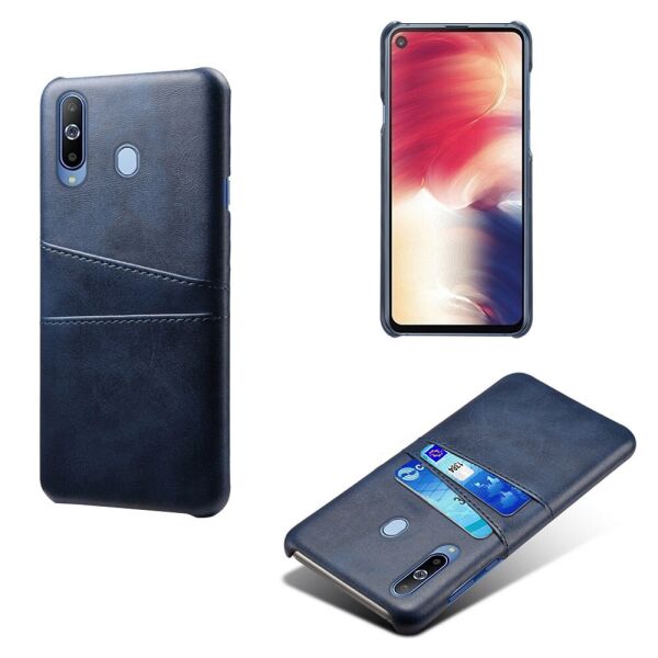 

Чехол накладка для Samsung Galaxy A60 A6060 с кожаной поверхностью и отсеком для визиток, темно-синий
