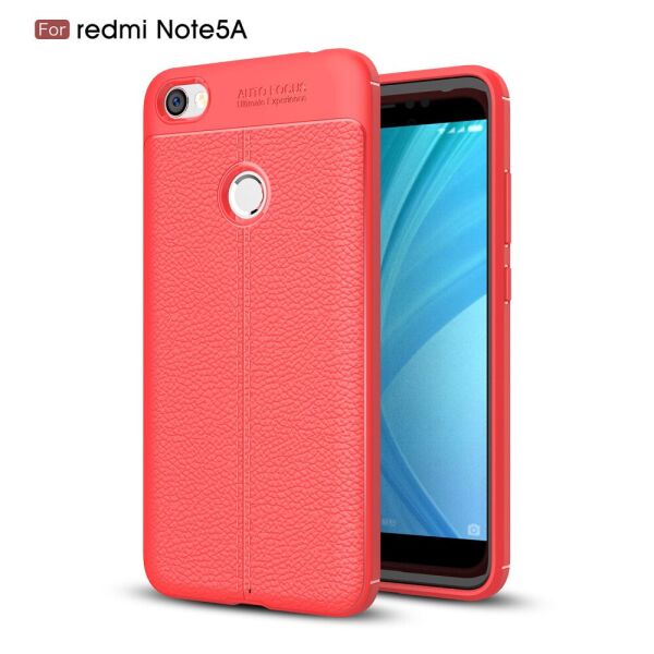 

Чехол накладка для Xiaomi Redmi Note 5A силиконовый, Фактура кожи, красный