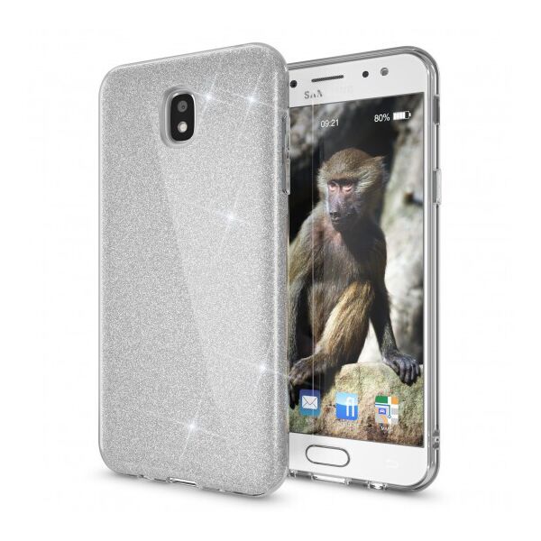 

Чехол накладка для Samsung Galaxy J7 2017 J730 силиконовый 3-в-1, Fashion Case GLITTER, Серебристый