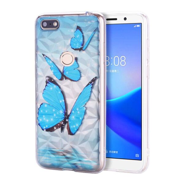 

Чехол накладка для Huawei P Smart | Enjoy 7S силиконовый 3D Diamond, Голубая бабочка