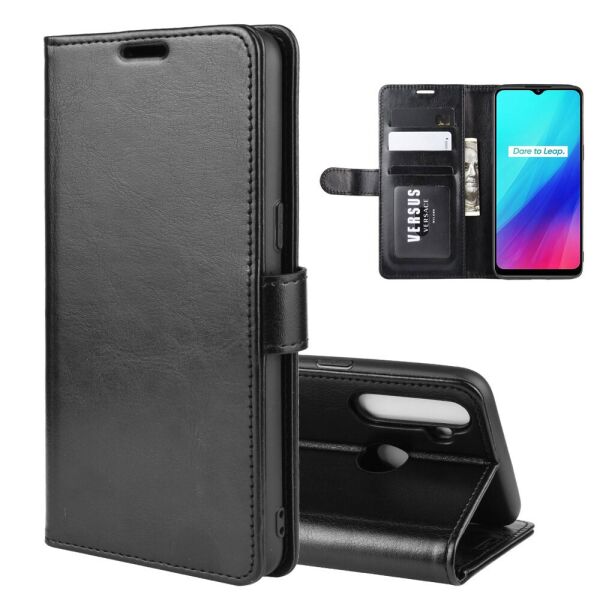 

Чехол книжка для Realme 5 RMX1927 боковой с отсеком для визиток, Гладкая кожа, Черный