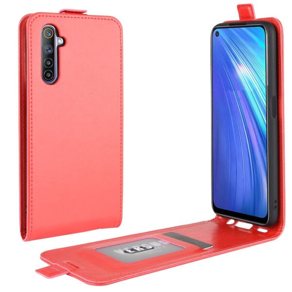 

Чехол книжка для Realme 6 RMX2001 вертикальный флип, Гладкая кожа, красный