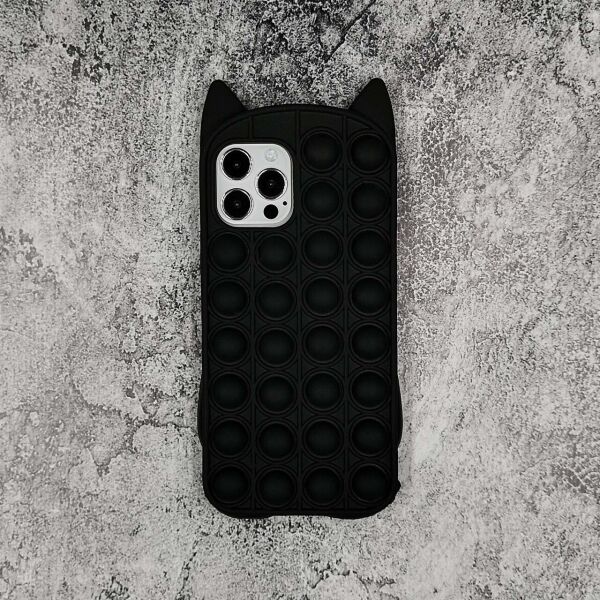 

Чехол антистресс Pop It для Apple iPhone 12 Pro силиконовый, Котик, Черный