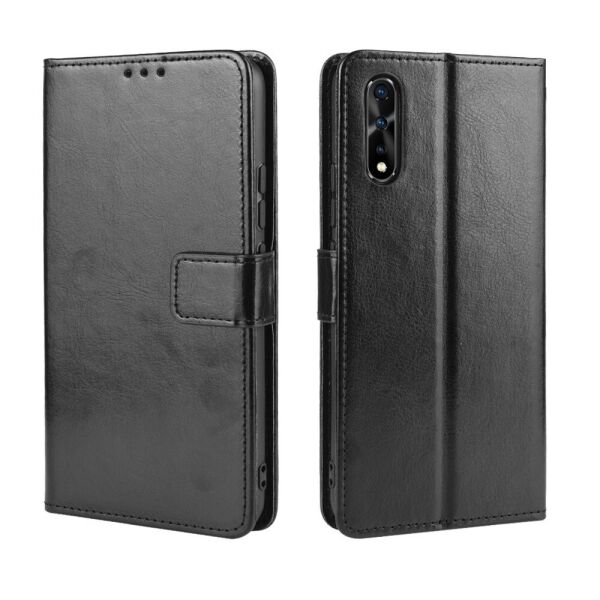 

Чехол книжка для Vivo V17 Neo | Vivo 1907 боковой с отсеком для визиток, Гладкая кожа, черный