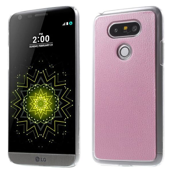 

Чехол накладка для LG G5 H845 пластиковый с кожаной вставкой, Розовый
