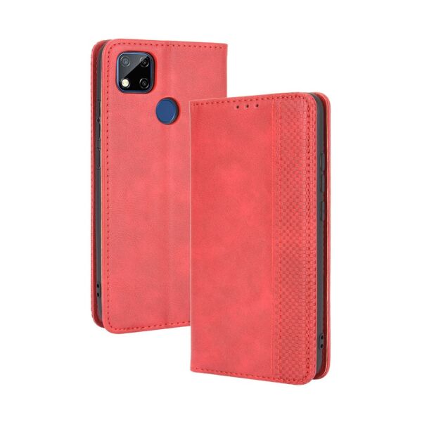 

Чехол книжка для Xiaomi Redmi 9C боковой с отсеком для визиток, Орнамент, Красный