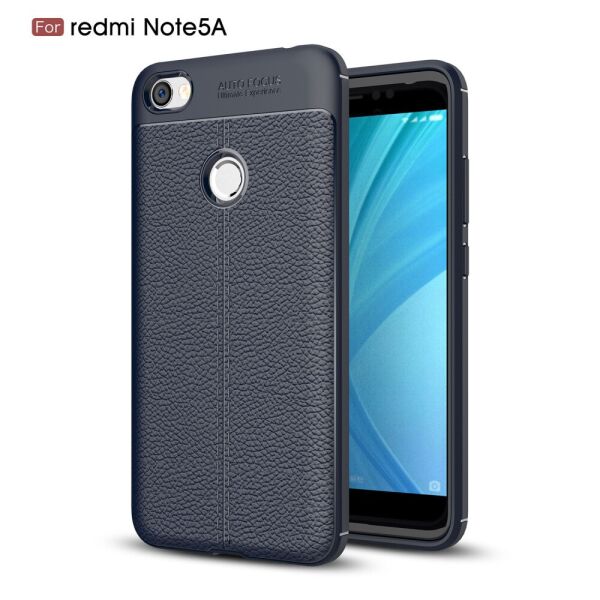 

Чехол накладка для Xiaomi Redmi Note 5A силиконовый, Фактура кожи, синий