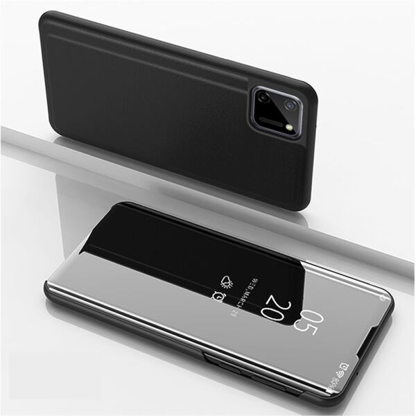

Чехол книжка для Realme C12 боковой с зеркальной крышкой, Черный