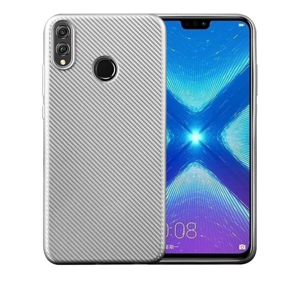 

Чехол накладка для Huawei Honor 8X силиконовый, Carbon Fiber Texture, серебристый