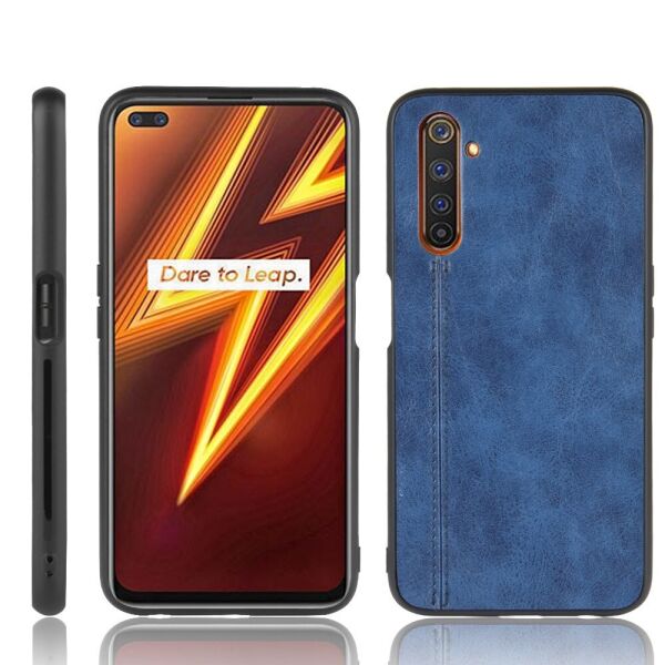 

Чехол накладка для Realme 6 Pro RMX2063 с кожаной поверхностью, Line, синий