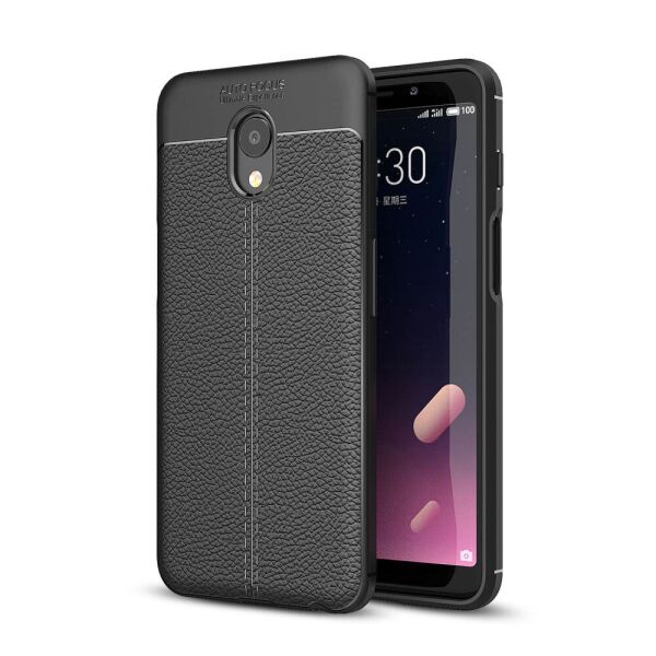 

Чехол накладка для Meizu M6s силиконовый, Фактура кожи, черный