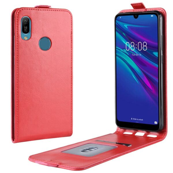 

Чехол книжка для Huawei Y6 2019 вертикальный флип, Гладкая кожа, Красный