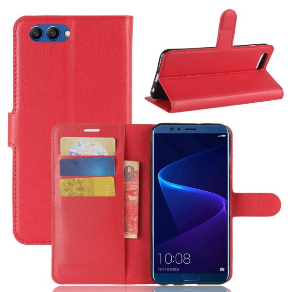

Чехол книжка для Huawei Honor V10 боковой с отсеком для визиток, красный