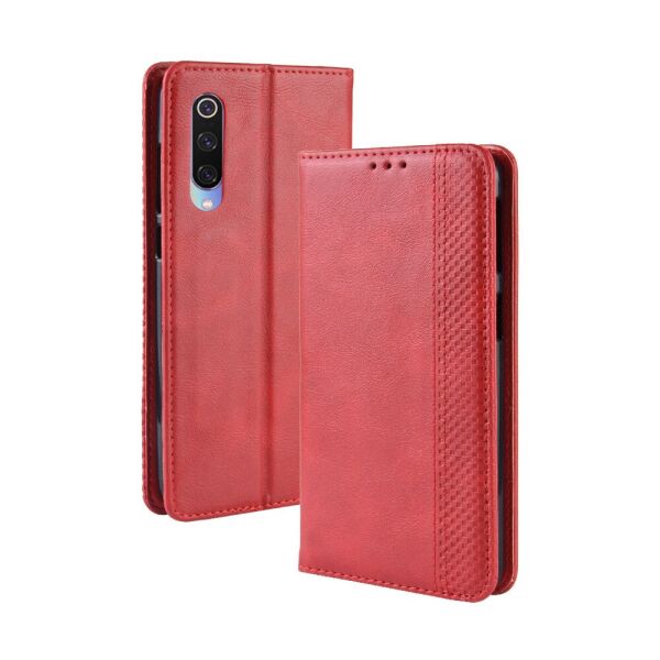 

Чехол книжка для Xiaomi Mi 9 Lite боковой с отсеком для визиток, Орнамент, красный