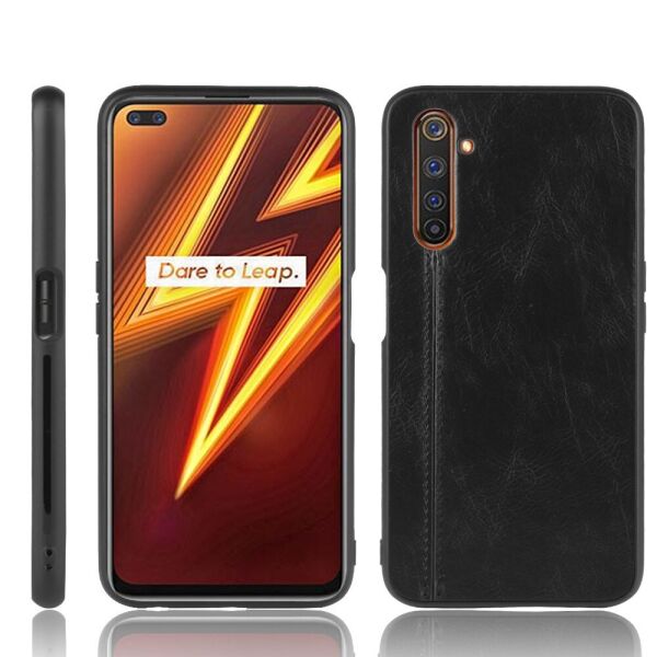 

Чехол накладка для Realme 6 Pro RMX2063 с кожаной поверхностью, Line, Черный