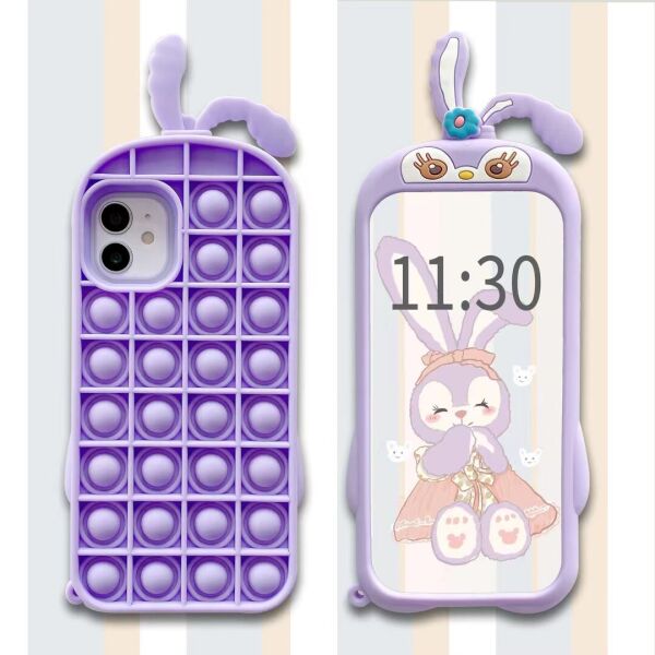 

Чехол антистресс Pop It для Apple iPhone 12 силиконовый, Кролик, Фиолетовый