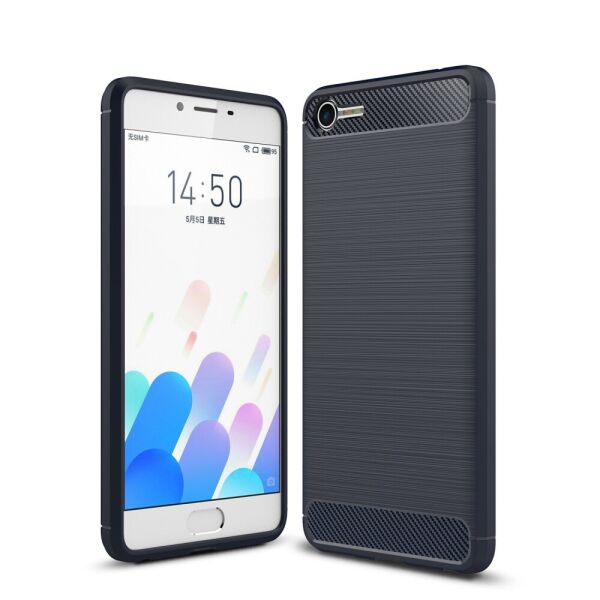 

Чехол накладка для Meizu E2 силиконовый, Carbon Fibre Темно-синий