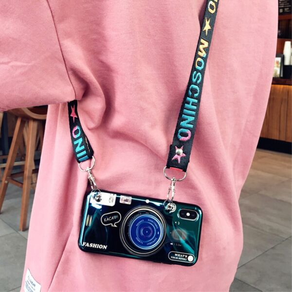 

Чехол для iPhone 11 Pro Max силиконовый Ретро фотик, с попсокетом и ремешком, Синий