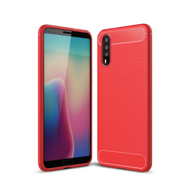 

Чехол накладка для Huawei P20 силиконовый, Carbon Fibre, красный