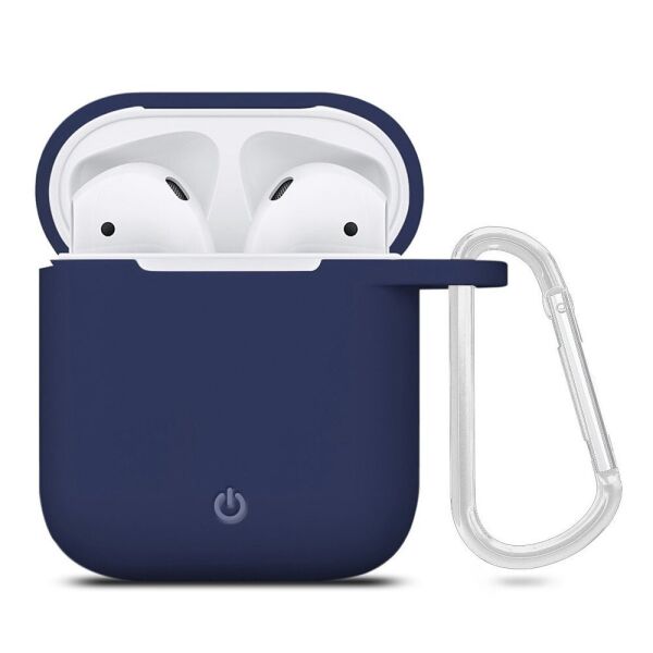 

Силиконовый чехол футляр для наушников AirPods с карабином, Синий
