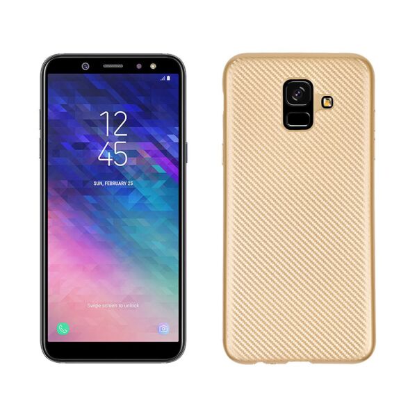 

Чехол накладка для Samsung Galaxy A6 2018 A600 силиконовый, Carbon Fiber Texture, золотистый