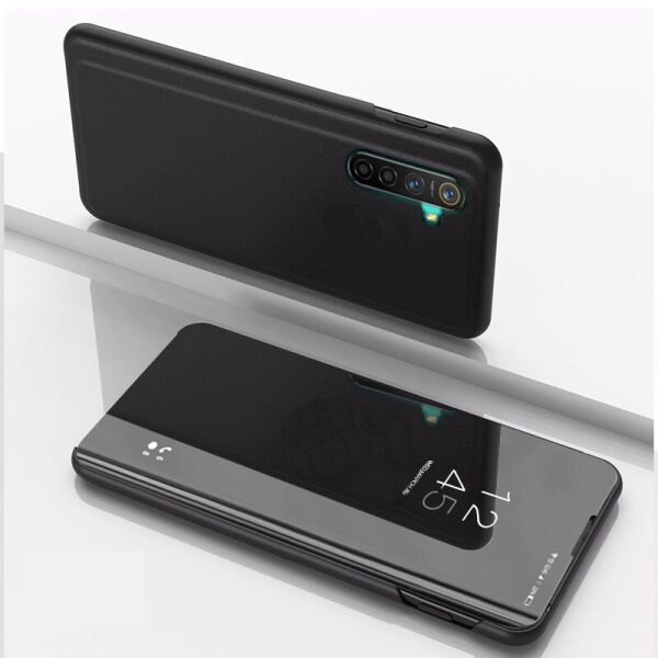 

Чехол книжка для Realme X2 RMX1993 боковой с зеркальной крышкой, Черный