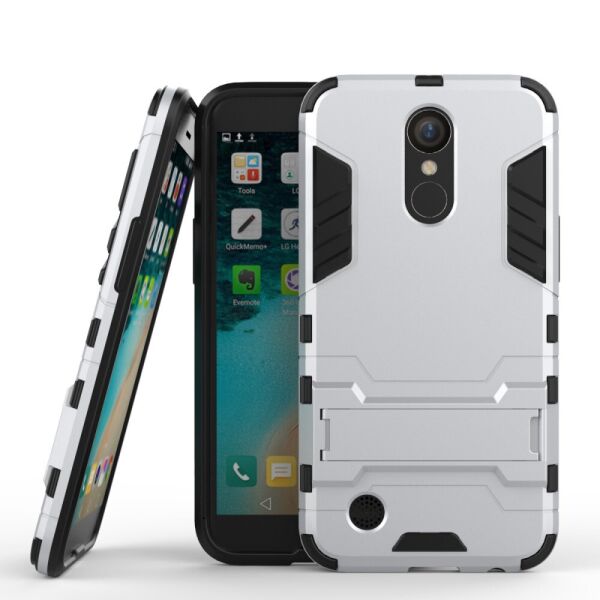 

Чехол накладка для LG K10 2017 M250 противоударный силиконовый с пластиком, Alien Серебристый