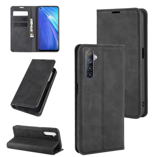 

Чехол книжка для Realme 6 RMX2001 боковой с отсеком для визиток, Velvet, черный