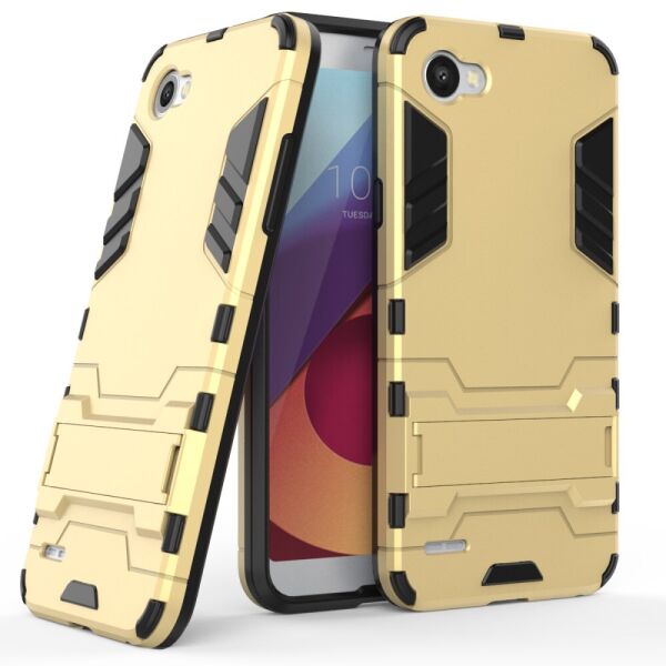 

Чехол накладка для LG Q6 M700 противоударный силиконовый с пластиком, Alien, золотистый