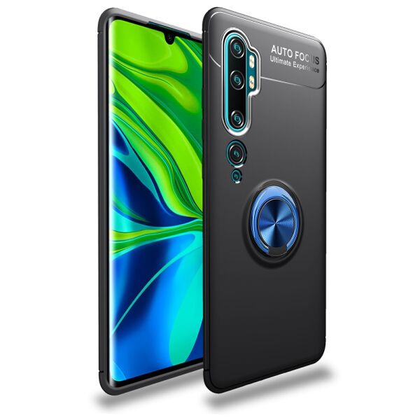 

Чехол для Xiaomi Mi Note 10 (Pro) противоударный с магнитным кольцом, Черный с синим