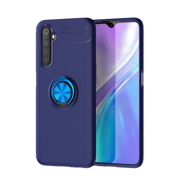 

Чехол накладка для Realme 6 RMX2001 силиконовый с магнитным кольцом, Синий