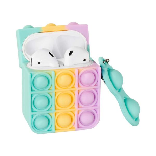 

Силиконовый чехол антистесс Pop It для AirPods с брелком Simple Dimple, Бирюзовый