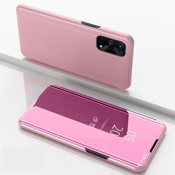 

Чехол книжка для Realme 7 PRO RMX2170 боковой с зеркальной крышкой, Золотисто-розовый