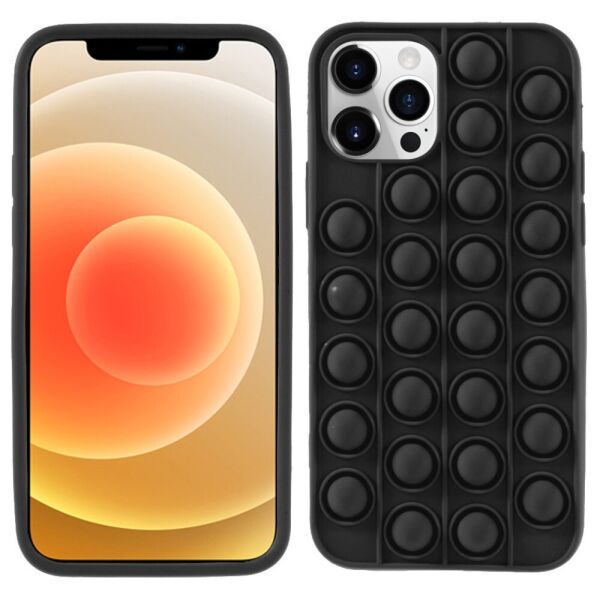

Чехол антистресс Pop It для Apple iPhone 12 силиконовый, Bubble, Черный