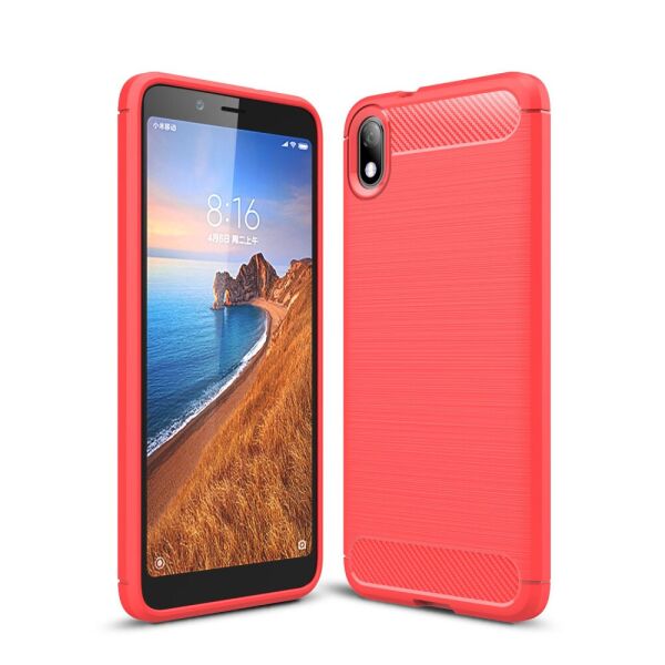 

Чехол накладка для Xiaomi Redmi 7A силиконовый, Carbon Fiber, красный