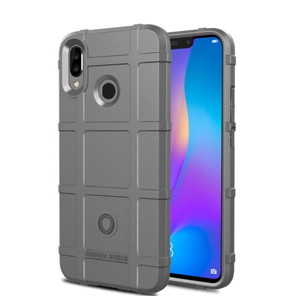 

Чехол накладка для Huawei P Smart Plus | Nova 3i противоударный силиконовый, Square Grid, серый